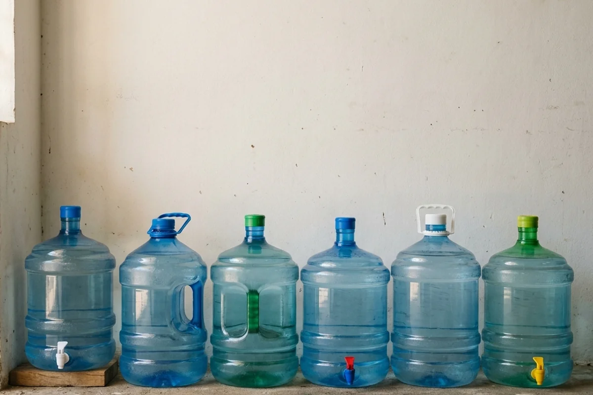 Dàn bình nước 19L và 20L nhiều kiểu vòi, kiểu úp xếp cạnh nhau (ảnh minh hoạ)