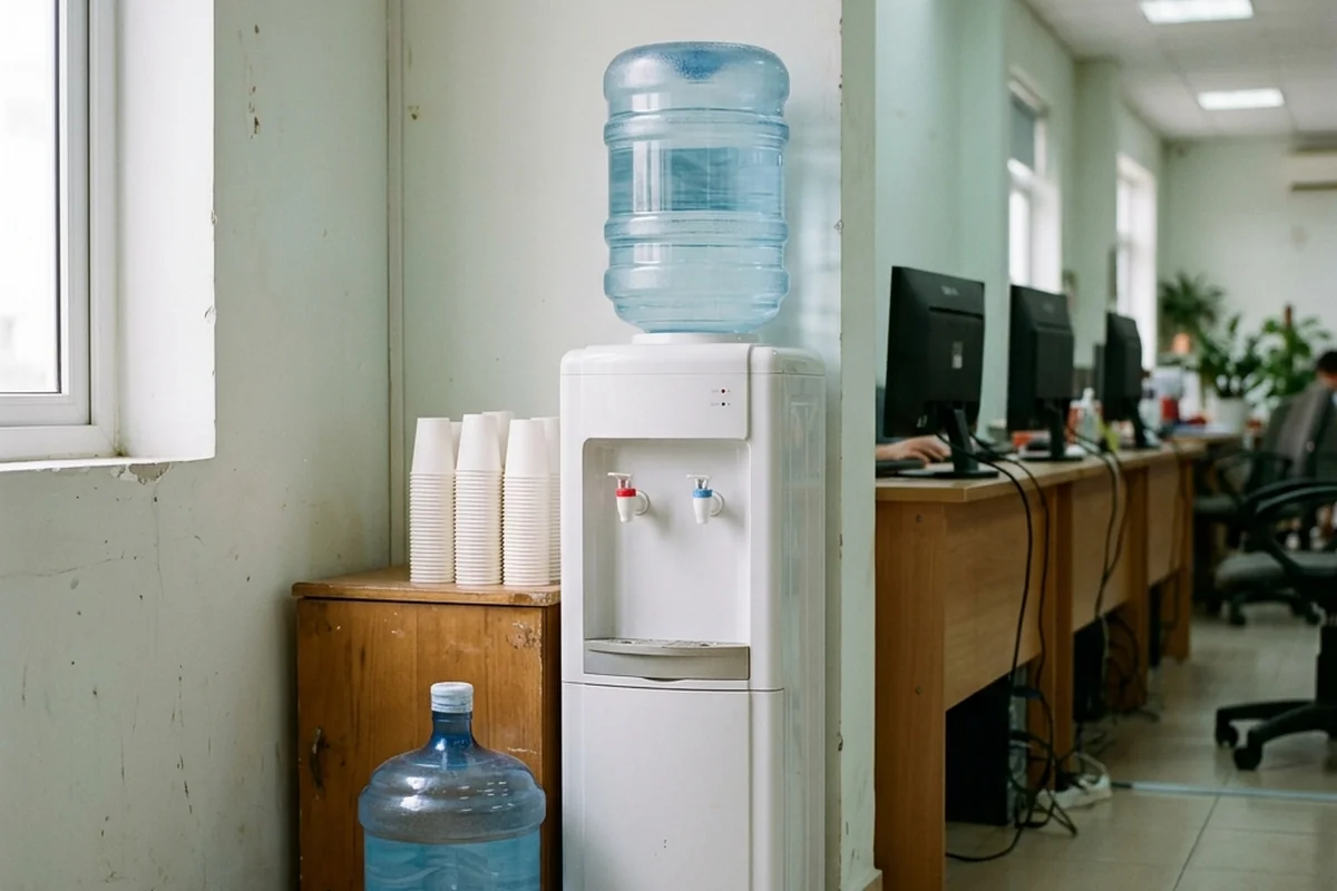 Máy nước nóng lạnh gắn bình 20L tại góc văn phòng (ảnh minh hoạ)