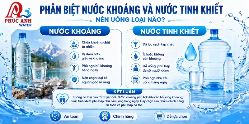 Phân biệt nước khoáng và nước tinh khiết: nên uống loại nào?